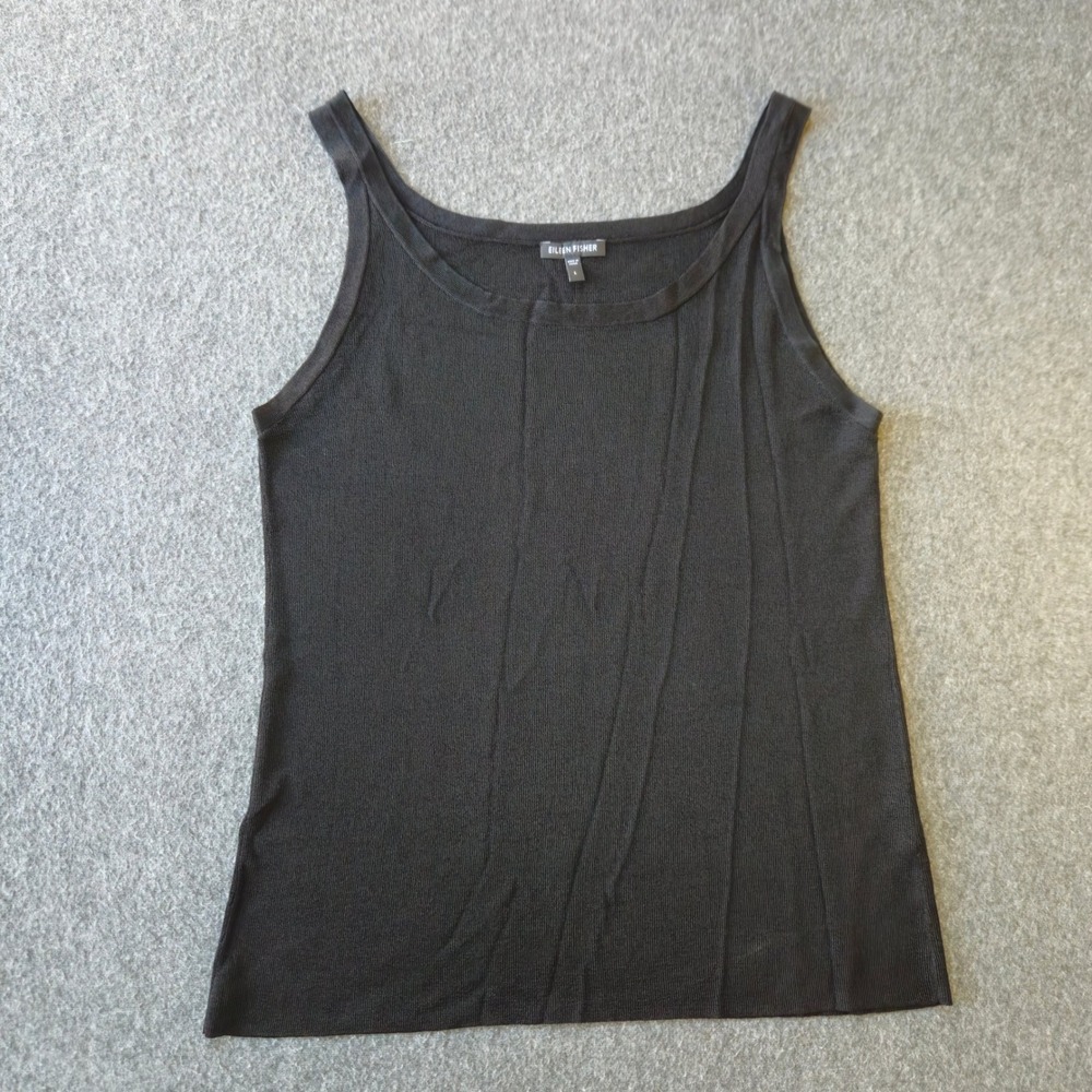 Eileen Fisher Tank Top Large Black Knit Scoop Neck Quiet Luxury Capsule Wardrobe